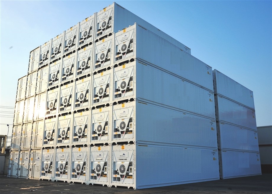 Containers refrigerados (reefers) empilhados